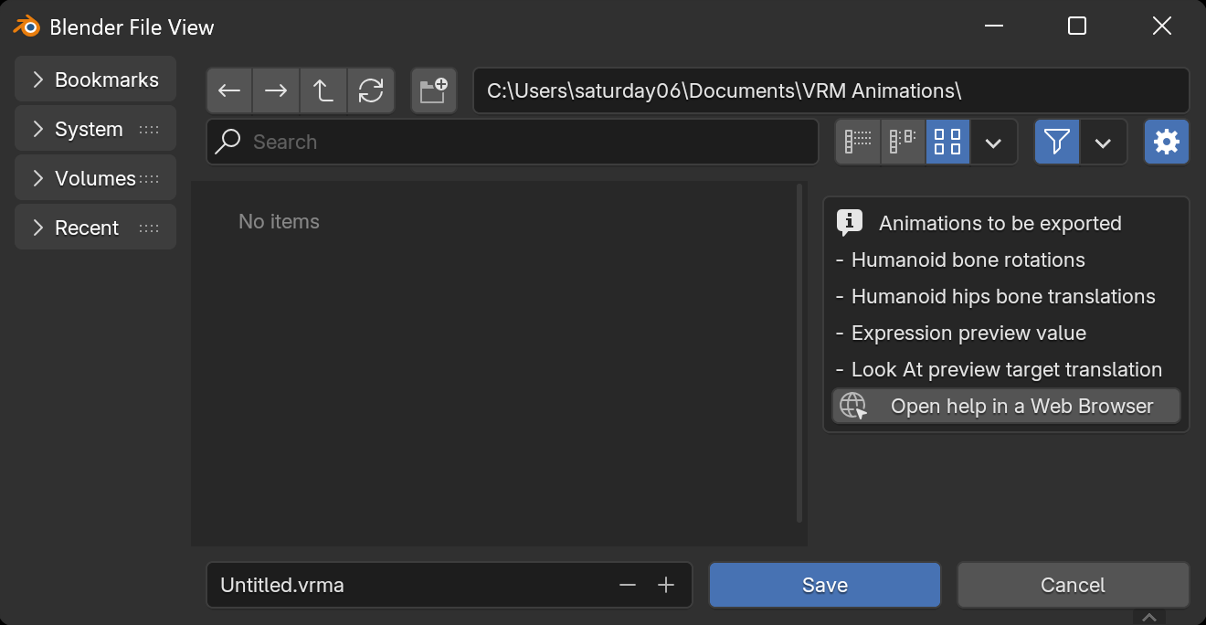 Export VRM Animation (.vrma) | VRM format / VRM Add-on for Blender